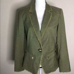 Etcetera Women’s NWOT Olive Green Fringe Jacket 8 Pkts Metal Button/Snaps